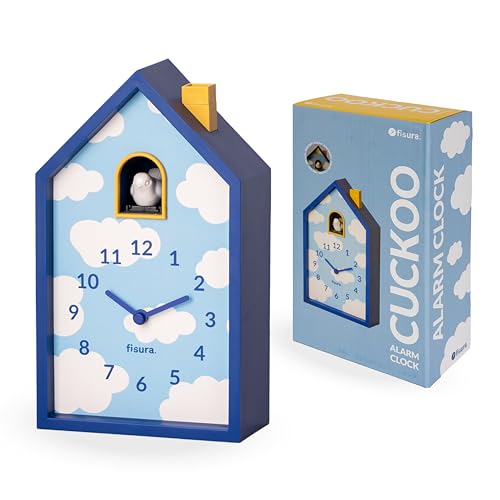 Fisura - Kuckuckswecker Häuschen mit Wolken“, origineller analoger Wecker mit Zeigern, Snooze-Taste und Licht. Perfekte Geschenkidee. Funktioniert mit 3X AA-Batterien (Nicht enthalten). von FISURA