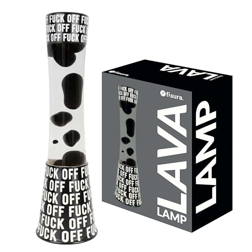Fisura - Lavalampe f*ck off. Schwarzer Sockel mit Schriftzug, transparente Flüssigkeit und schwarze Lava. Entspannender Effekt. Mit Ersatzglühbirne. 11 cm x 11 cm x 39,5 cm. Fisura - Lavalampe f*ck off. Schwarzer Sockel mit Schriftzug, transparente Flüssigkeit und schwarze Lava. Entspannender Effekt. Mit Ersatzglühbirne. 11 cm x 11 cm x 39,5 cm. von FISURA