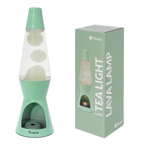 Fisura – Lavalampe mit Kerze. Lavalampe ohne Strom. Minz-weiße Lavalampe. Umweltfreundliche Lampe. Originelles Geschenk. 29 cm x 8,5 cm (Kerze nicht enthalten) von FISURA