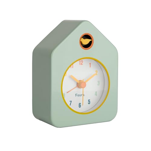 Fisura – Mini-Häuschen Wecker grün. Analoger Wecker ohne Ticken, origineller Wecker. Kleiner Wecker. Maße: 9,7 cm x 7,3 cm x 4,5 cm. Betrieb: 1 AA-Batterie von FISURA