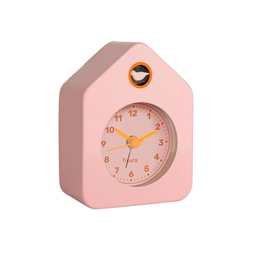 Fisura – Mini-Häuschen Wecker rosa. Analoger Wecker ohne Ticken, origineller Wecker. Kleiner Wecker. Maße: 9,7 cm x 7,3 cm x 4,5 cm. Betrieb: 1 AA-Batterie von FISURA