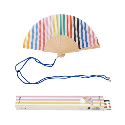 FISURA Original-Fächer mit bunten Streifen, moderner und bunter Holzfächer, Mini-Handventilator, inklusive Aufhänger, Maße: 34,5 cm x 23 cm, Mini, gestreift, onesize von FISURA