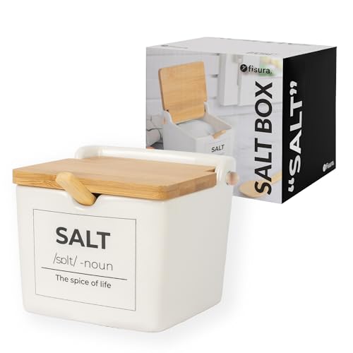 Fisura – Origineller Salzbehälter mit Aufschrift "salt“. Extra großer, quadratischer Salzstreuer aus Keramik mit Holzdeckel und Löffel. Auch als Zuckerdose oder Gewürzbehälter. 10 x 10 x 9 cm. Fisura – Origineller Salzbehälter mit Aufschrift "salt“. Extra großer, quadratischer Salzstreuer aus Keramik mit Holzdeckel und Löffel. Auch als Zuckerdose oder Gewürzbehälter. 10 x 10 x 9 cm. von FISURA
