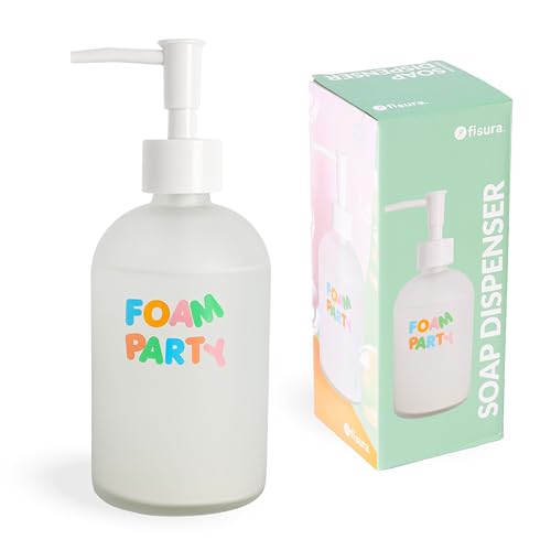 Fisura – Originaler Seifenspender „Foam Party“, eleganter Seifenspender für Bad in Weiß mit Buntem Spruch, Glasflasche, 410 ml Fassungsvermögen, praktischer Trichter inklusive. Fisura – Originaler Seifenspender „Foam Party“, eleganter Seifenspender für Bad in Weiß mit Buntem Spruch, Glasflasche, 410 ml Fassungsvermögen, praktischer Trichter inklusive. von FISURA