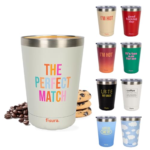 FISURA – Originaler Thermobecher The Perfect Match. Beige Isoliertasse für unterwegs. 310-ml-Kaffeebecher aus Edelstahl. BPA-frei. Ideal für Auto, Arbeit oder Freizeit. Kompakt und langlebig. von FISURA