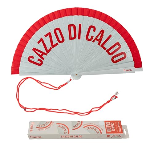 FISURA – Origineller Fächer mit Aufschrift „Cazzo di caldo“. Moderner, bunter Handventilator aus Holz. Rot-weißer Verlauf. Haken enthalten. Maße: 42,5 x 23 cm FISURA – Origineller Fächer mit Aufschrift „Cazzo di caldo“. Moderner, bunter Handventilator aus Holz. Rot-weißer Verlauf. Haken enthalten. Maße: 42,5 x 23 cm von FISURA