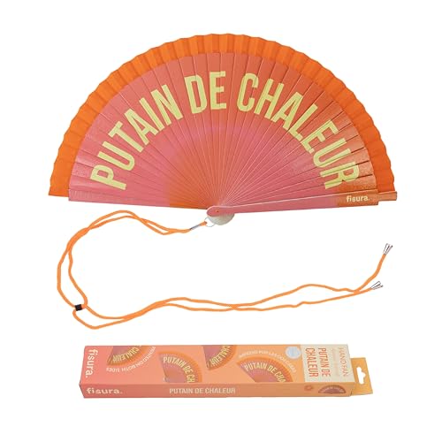FISURA – Origineller Fächer mit Spruch „P*tain de chaleur“. Moderner, farbenfroher Handventilator aus Holz. Farbverlauf rosa-orange. Haken dabei. Maße: 42,5 x 23 cm FISURA – Origineller Fächer mit Spruch „P*tain de chaleur“. Moderner, farbenfroher Handventilator aus Holz. Farbverlauf rosa-orange. Haken dabei. Maße: 42,5 x 23 cm von FISURA