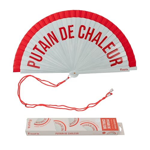 FISURA – Origineller Fächer mit Spruch „P*tain de chaleur“. Moderner Handventilator aus Holz mit rot-weißem Verlauf. Farbenfrohes Design. Mit Haken. Maße: 42,5 x 23 cm FISURA – Origineller Fächer mit Spruch „P*tain de chaleur“. Moderner Handventilator aus Holz mit rot-weißem Verlauf. Farbenfrohes Design. Mit Haken. Maße: 42,5 x 23 cm von FISURA