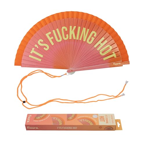FISURA – Origineller Fächer mit Text „It’s f*cking hot“. Bunter Handventilator aus Holz, wendbar und modern. Farbverlauf rosa-orange. Inklusive Aufhänger. Maße: 42,5 x 23 cm von FISURA