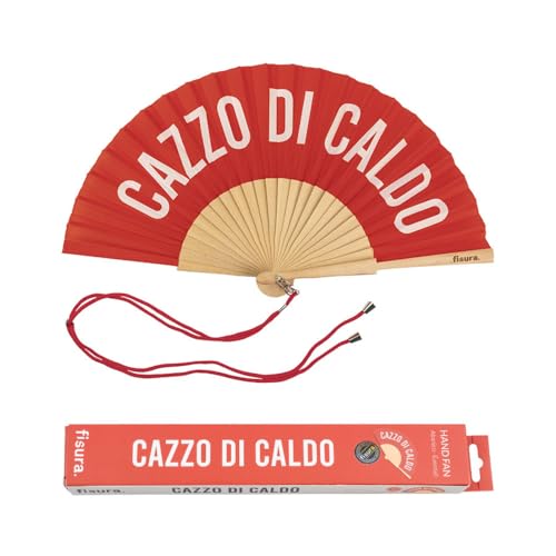 Fisura - Origineller Handfächer mit Aufschrift "c*zzo di caldo". Moderner und lustiger Holzfächer. Roter und weißer Fächer. Maße: 42,5 x 23 cm. Holz und Textil. Fisura - Origineller Handfächer mit Aufschrift "c*zzo di caldo". Moderner und lustiger Holzfächer. Roter und weißer Fächer. Maße: 42,5 x 23 cm. Holz und Textil. von FISURA
