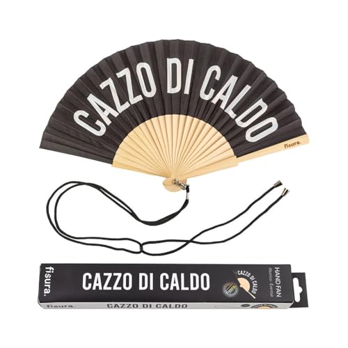 Fisura - Origineller Handfächer mit Botschaft "c*zzo di caldo". Moderner und lustiger Holzfächer. Schwarzer und weißer Fächer. Maße: 42,5 x 23 cm. Holz und Textil. Fisura - Origineller Handfächer mit Botschaft "c*zzo di caldo". Moderner und lustiger Holzfächer. Schwarzer und weißer Fächer. Maße: 42,5 x 23 cm. Holz und Textil. von FISURA