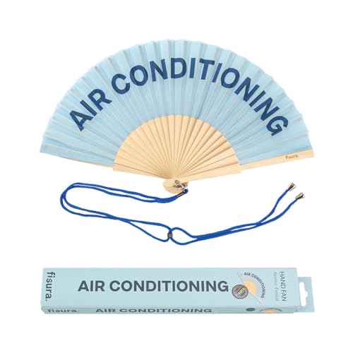 FISURA - Origineller Handfächer mit der Aufschrift air conditioning. Moderner und lustiger Fächer. Blauer Faltfächer 2 Töne. 42,5 x 23.Material: Holz und Textil. FISURA - Origineller Handfächer mit der Aufschrift air conditioning. Moderner und lustiger Fächer. Blauer Faltfächer 2 Töne. 42,5 x 23.Material: Holz und Textil. von FISURA