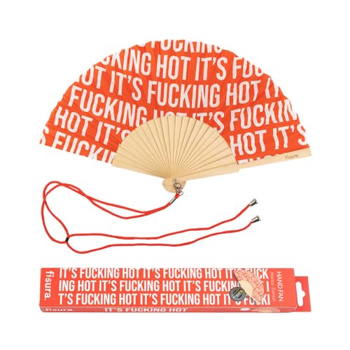 FISURA – Origineller Handfächer mit der Botschaft It's f*cking hot. Moderner und lustiger Holzfächer. Roter Fächer mit Muster. Fächer mit Fächerhalter. Maße: 42,5 x 23 cm. FISURA – Origineller Handfächer mit der Botschaft It's f*cking hot. Moderner und lustiger Holzfächer. Roter Fächer mit Muster. Fächer mit Fächerhalter. Maße: 42,5 x 23 cm. von FISURA