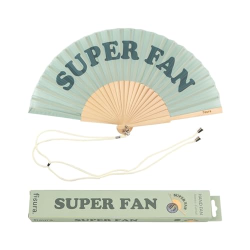 Fisura - Origineller Handfächer mit der Botschaft "Superfan". Moderner und lustiger Fächer. Grüner Faltfächer Maße: 42,5 x 23, Material: Holz und Textil. von FISURA