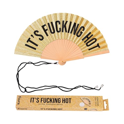 FISURA, Origineller Holzfächer mit der Aufschrift F*cking hot“. Moderner, farbenfroher Handventilator mit goldfarbenem Glitzereffekt. Perfektes Accessoire für heiße Tage. Mit Aufhänger. FISURA, Origineller Holzfächer mit der Aufschrift F*cking hot“. Moderner, farbenfroher Handventilator mit goldfarbenem Glitzereffekt. Perfektes Accessoire für heiße Tage. Mit Aufhänger. von FISURA