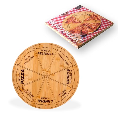 Fisura – Origineller Pizzateller. Pizzateller mit lustigen Botschaften auf Spanisch. Servierplatte aus Bambusholz. Runder Teller mit gleichmäßigen Portionen. 35 Zentimeter. von FISURA