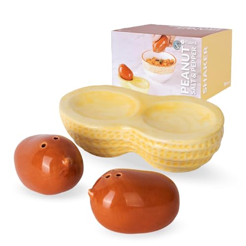 Fisura – Originelles Salz- und Pfefferstreuer-Set „Erdnuss“ aus Keramik. Kreatives Tischzubehör in Nussform, zweiteiliges Dekorationsset für Küche oder Esszimmer. 13 x 6,5 cm von FISURA