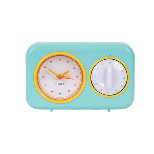 Fisura - Retro Küchen-Timer mintgrün. Analoger Küchen-Timer für 60 Minuten. Multifunktionaler Timer mit Uhr und Alarmfunktion. Originaler Timer. Pomodoro-Timer. von FISURA