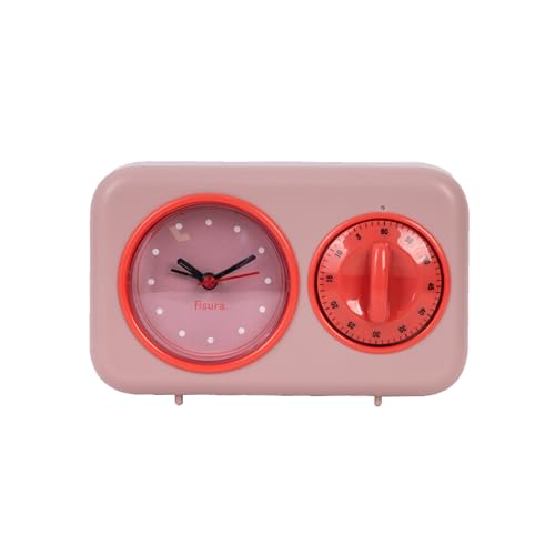 Fisura - Retro Küchen-Timer rosa. Analoger Küchen-Timer für 60 Minuten. Multifunktionaler Timer mit Uhr und Alarmfunktion. Originaler Timer. Pomodoro-Timer. von FISURA