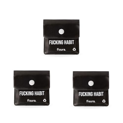 Fisura – Tragbarer Taschenaschenbecher “F*cking habit”. Perfekt für Auto, Outdoor und Reisen. Wiederverwendbare Aschenbeutel. Originelles Set mit 3 Stück. 8 x 8 cm. von FISURA