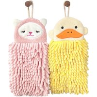 2er-Pack Kinderhandtücher – Chenille-Badetuch mit Aufhängeschlaufe – saugfähiges, schnelltrocknendes Handtuch mit Tiermuster für Badezimmer und Küche von FITAGS