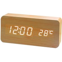 Fitags - Digitale Uhr aus Holz – Multifunktions-LED-Wecker mit Zeit-/Datums-/Temperaturanzeige und Sprachsteuerung für unterwegs – von FITAGS