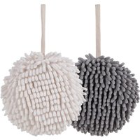 Fuzzy Ball Handtuch-Sets aus 2 Weiß und Grau - Trocknen Sie Ihre Hände sofort und bequem mit diesem kreativen Badetuch-Set. Dekorative Handtücher für von FITAGS