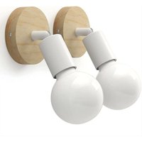 Vintage Holz Wandlampe für den Innenbereich, 180° Drehung, Retro Industrie E27 Wandleuchte (2er Set, Weiß) von FITAGS
