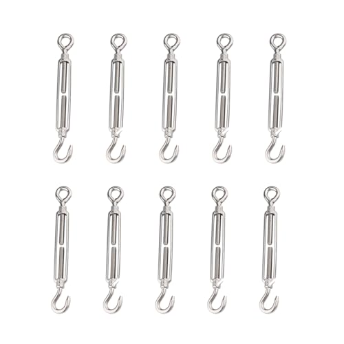 Spannschloss M6 Haken und Öse 304 Edelstahl Kabelspannbeschlag Verstellbarer Drahtseilspanner für Seil Markisen Garten Drahtzaun Spanner (10er Pack) von FITHACE