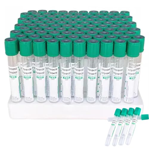 100 Stück Reagenzgläser aus Kunststoff, 3 ml 5 ml Heparin-Lithium-Blutentnahmeröhrchen aus Glas, zur Blutprobenentnahme im Labor, mit Schraubverschluss(10ml) von FITIOS