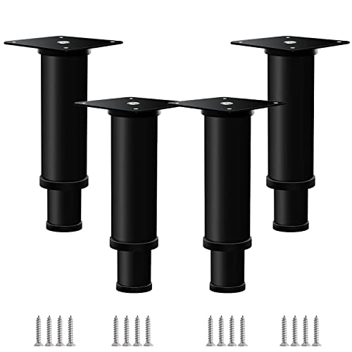 FITIOS Möbel-Sofabeine, 4-teilige verstellbare Beine, Möbelfüße, runde Tischbeine aus Edelstahl, DIY-Möbel-Sofa-Ersatzstützbeine for TV-Schränke, Ottomanenschränke(Black,200mm(7.9in)) von FITIOS