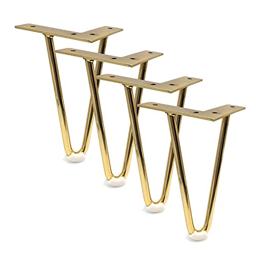 FITIOS Möbel-Sofabeine, Haarnadel-Tischbeine, 4 Stück Metall-Möbelbeine, Moderne Möbelfüße, Stützfüße, DIY-Sofabeine, Schrankbeine, Möbelersatzbeine, mit Boden(Gold,15cm) von FITIOS
