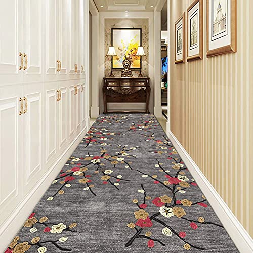 Grauer botanischer Läuferteppich – Rutschfester Flurteppich (60–120 cm x 1–6 m / 24–47 Zoll x 3–20 Fuß) mit abstraktem Blumenmuster, waschbar for Treppen/Altbau/Eingangsbereich(80x100cm/2.6ftx3.3ft) von FITIOS