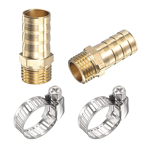 Rohranschluss-Umbau, Messing-Schlauchanschluss gerade 8 mm x G1/4 Außengewinde-Rohrverbinder mit Edelstahl-Schlauchschelle, 2er-Pack(12mm) von FITIOS
