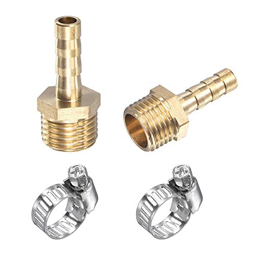 Rohranschluss-Umbau, Messing-Schlauchanschluss gerade 8 mm x G1/4 Außengewinde-Rohrverbinder mit Edelstahl-Schlauchschelle, 2er-Pack(6mm) von FITIOS