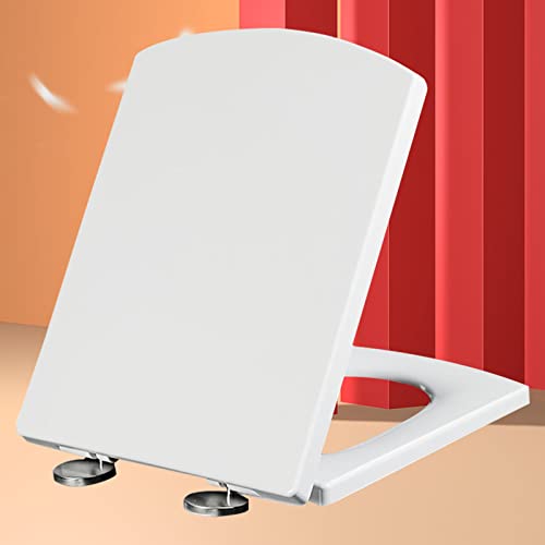 Toilettensitzbezug, blau, D-förmiger Toilettensitz mit Absenkautomatik und Schnellverschlussknopf, einfach zu installieren und zu reinigen, festes Scharnier oben(White,34.5 * 43cm) von FITIOS