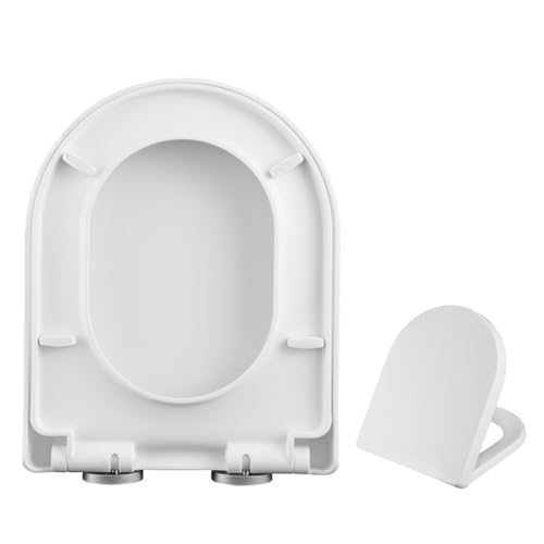 Toilettensitzbezug, universeller Toilettensitz mit Absenkautomatik, V-förmig, weißer ovaler Toilettendeckel, leise, kein Zuschlagen, Befestigung oben, Standardgröße (kleine U-Form) von FITIOS