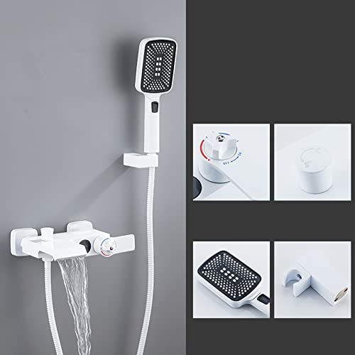Thermostatischer Digitaler Wannenhahn Messing Wasser Heiß und Kalt Dusche Badarmatur-Grau, FITLIN, Weiß, von FITLIN