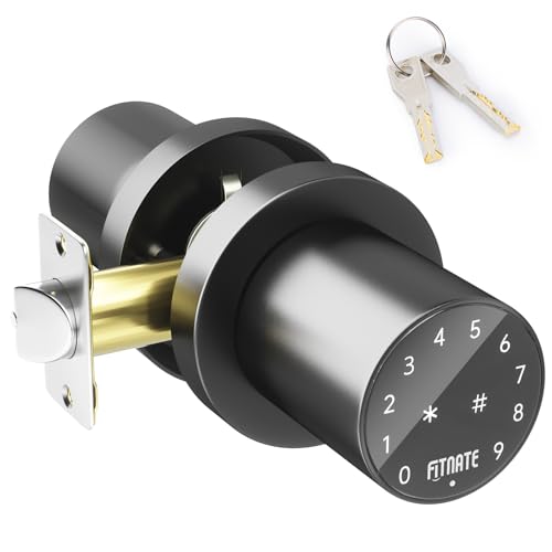 FITNATE Digital Türknauf Schloss mit Touchscreen, Elektronisches Türschloss Haustür schloss, Smart Lock für 3,2-4,8cmTür, Schwarz von FITNATE