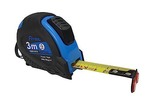Selbstverriegelndes Maßband, metrisch, einziehbar, Magnethaken, stoßdämpfendes Gummigehäuse für den Bau, Vermessungsgerät, professionelles Maßband, 19 mm x 3 m Selbstverriegelndes Maßband, metrisch, einziehbar, Magnethaken, stoßdämpfendes Gummigehäuse für den Bau, Vermessungsgerät, professionelles Maßband, 19 mm x 3 m von FITOOL