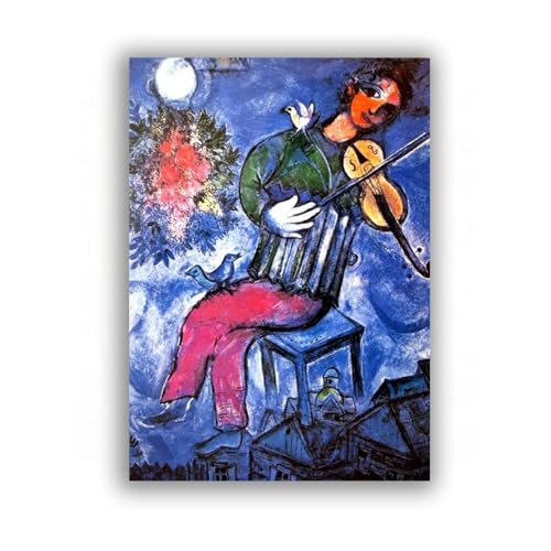 „Der blaue Geiger“ Berühmte Gemälde Kunst druck auf Leinwand Ölgemälde-Reproduktionen Leinwand-Wandkunst für das moderne Wohnzimmer 50 x 70 cm rahmenlos von FITSEN
