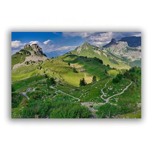 Drucke auf Leinwand Schöner Alpengipfel Panorama Poster Landschafts gemälde Leinwand-Wandkunst großes Kunstwerk Bild für Wohnzimmer Wand modern 40 x 60 cm rahmenlos von FITSEN