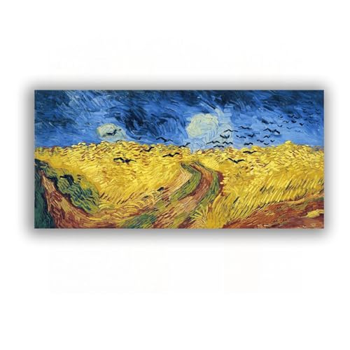 FITSEN „Weizenfeld mit Krähen“ von Vincent van Gogh Berühmte Gemälde Druck auf Leinwand Van Gogh Bilder Reproduktionen Leinwand-Wandkunst für Wohnzimmer 60 x 120 cm rahmenlos von FITSEN
