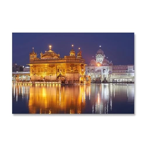 FITSEN Stadt gemälde Wandkunst Goldener Tempel Amritsar Panoramabild Druck auf Leinwand Landschafts gemälde modernes Kunstwerk für Wohnzimmer 80 x 120 cm rahmenlos von FITSEN