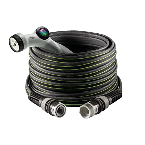 FITT FORCE 5/8" 20 m - Wasserschlauch für den Garten zur Bewässerung, kompakt, leicht und robust für intensive Verwendung mit Multifunktions-Pistole, Grau mit grünen Streifen von FITT