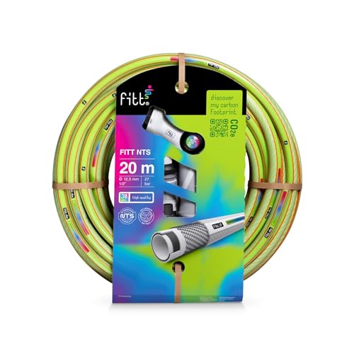 FITT NTS Lime 1/2" (12,5mm) 20m Kit - Robuster und Flexibler Gartenschlauch in gelber Farbe für eine Intensive Nutzung, mit exklusiven Technologien, mit Multijet-Gießpistole und Kupplungen von FITT