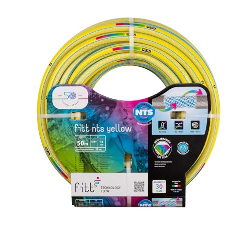 FITT NTS Yellow 5/8" (15mm) 50m - Robuster und Flexibler Gartenschlauch in gelber Farbe für eine Intensive Nutzung, mit exklusiven Technologien von FITT