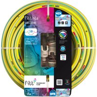 Fitt - nts yellow 5/8' (15mm) 15m - Robuster und flexibler Gartenschlauch in gelber Farbe für eine intensive Nutzung, mit Regulierspritze, Kupplungen von FITT