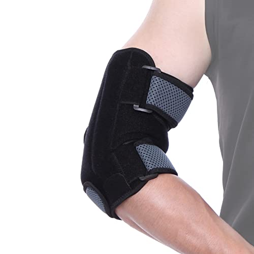 FITTOO Ellenbogenbandage, Armbandage Ellenbogen mit Abnehmbaren Verstellbare Metall Schienen Ellenbogenstütze Orthese für Tennisarm Sehnenentzündung Herren Damen, Links und Rechts(Schwarz-Grau) von FITTOO