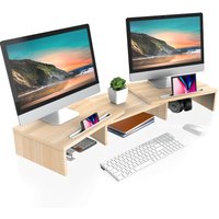 Fitueyes - Dual Monitor Stnder Holz Drehbar Lnge Verstellbar mit Halteschlitz f¨¹r Smartphones Tablet pc Laptop Computer Bildschirm Riser von FITUEYES